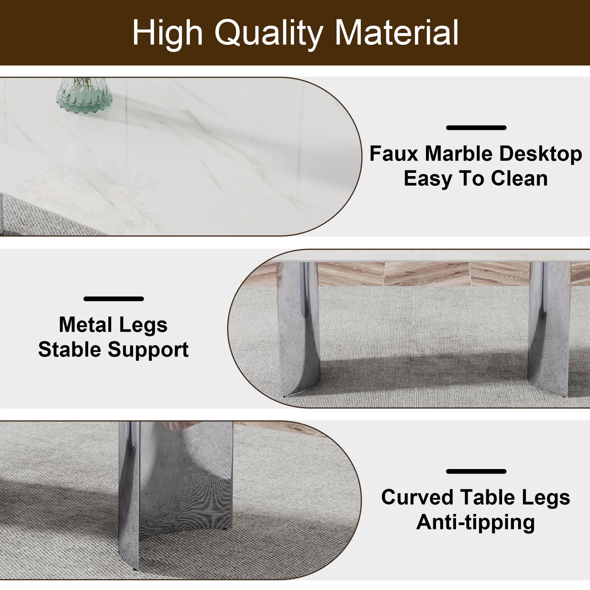 Table And Chair Set, Modern And Minimalist Dining Table. Imitation Marble Glass Sticker Desktop, Stainless Steel Legs, Stable And Beautiful. Comfortable Pu Seats. Dt 69 White Silver Glass