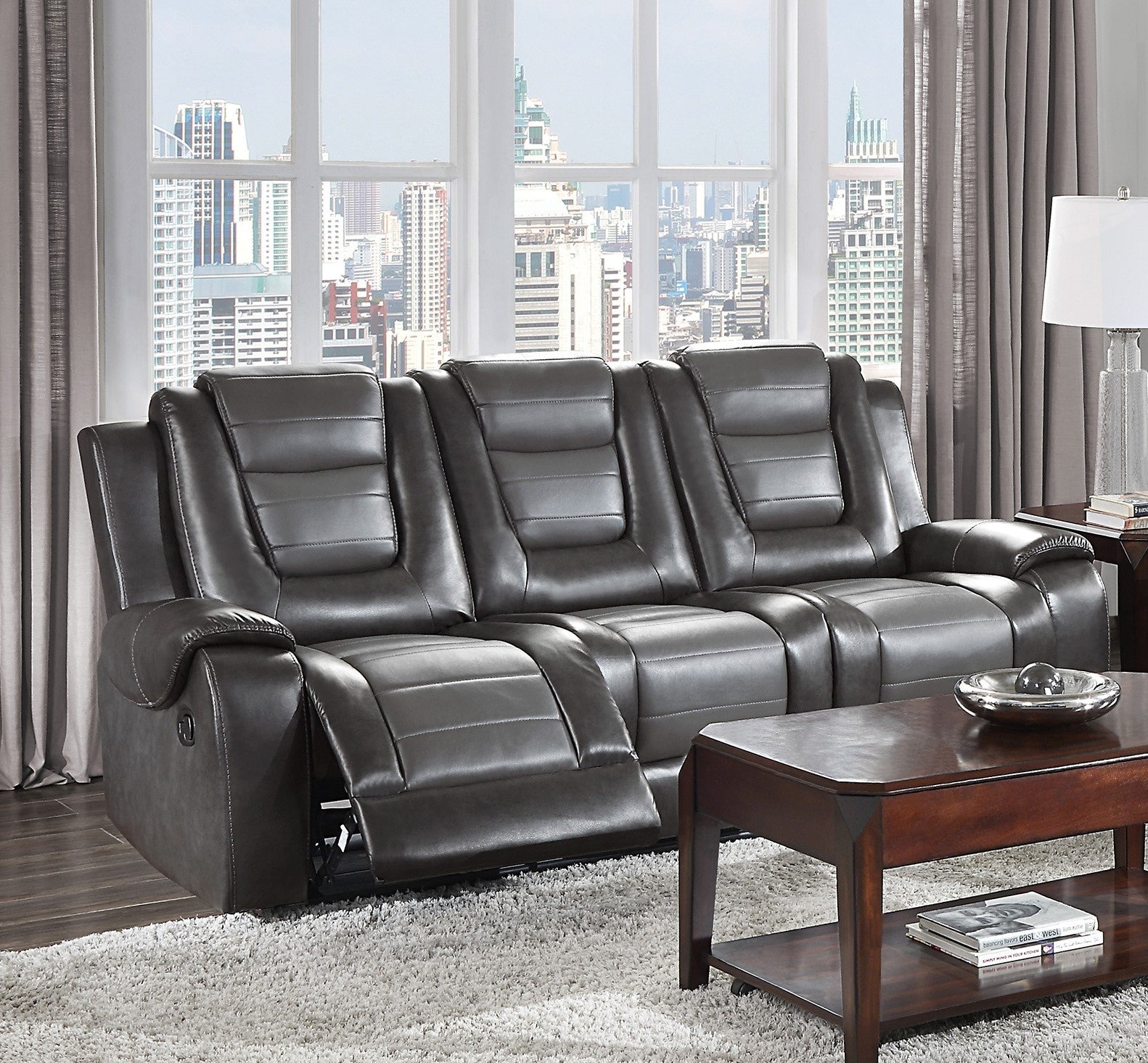 Modern Luxury Living Room Sofa Set 2Pc Reclining Sofa Loveseat Formal Furniture Premium Faux Leather Upholstery Comfortable Two Tone Gray Finish Dark Gray,Light Gray Faux Leather Wood Primary Living Space Luxury,Modern Plywood,Solid Wood 5 Seat