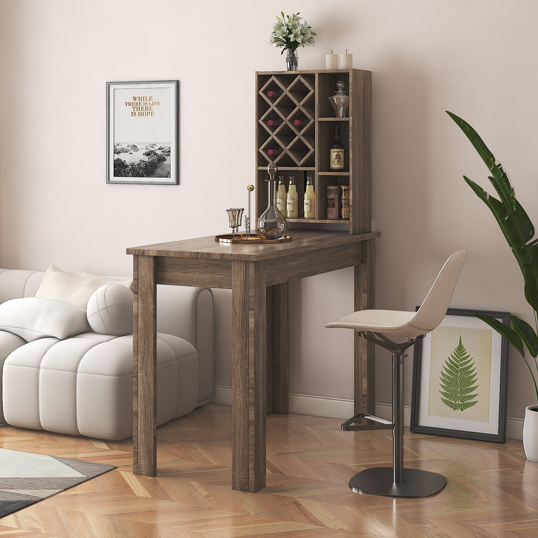 Kitchen Bar Table With Storage Shelves Dark Oak Mdf