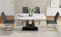 Table And Chair Set, Modern And Minimalist Dining Table, Imitation Marble Patterned Tabletop, Mdf Legs With U Shaped Brackets. Paired With Comfortable Chairs, Suitable For Dining And Living Rooms. Black Gold Mdf Glass