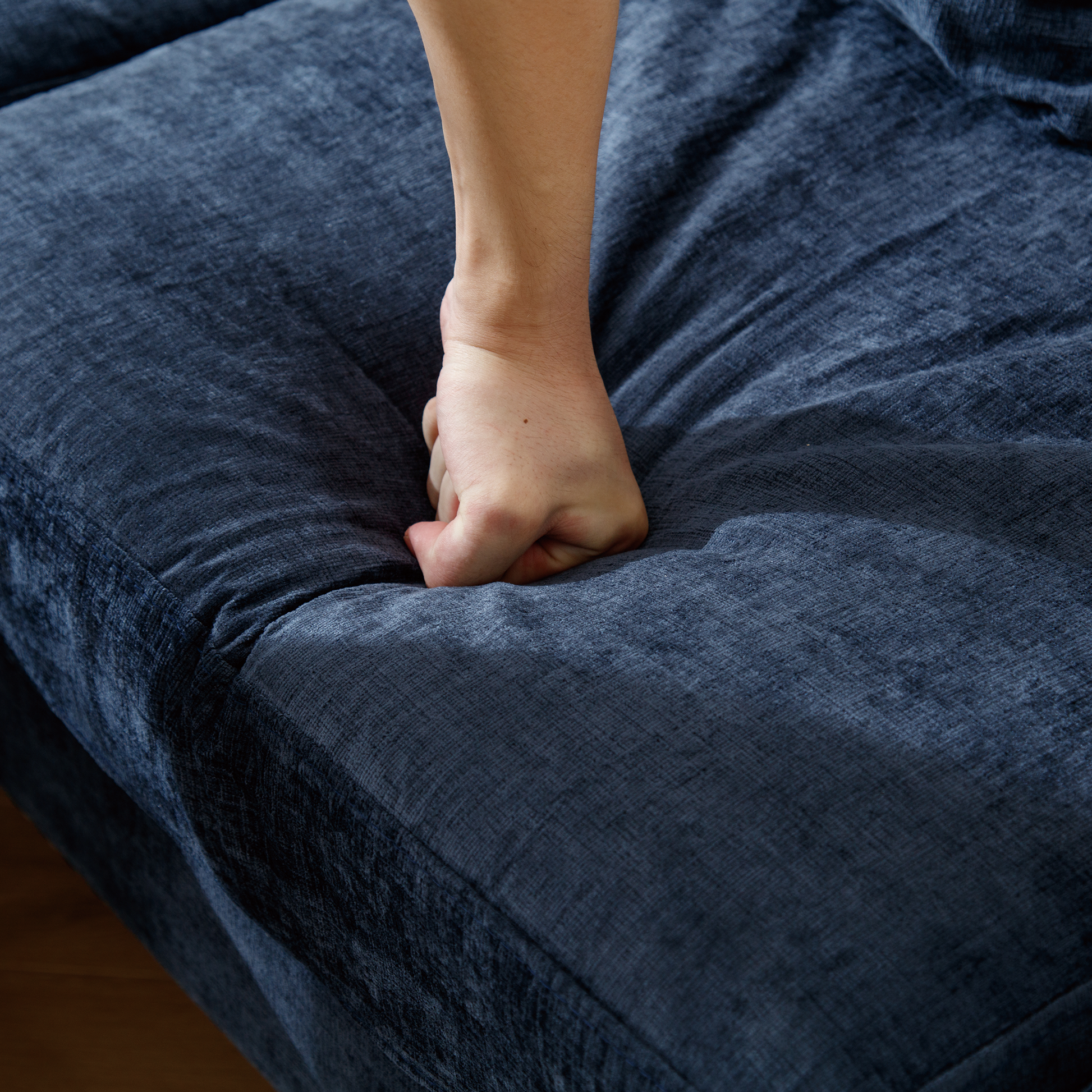 Arrived L Shaped Sectional Sofaconvertible Storage Ottoman,Chenille ,Square Arm, Modern Tufted Couch ,3 Seater, And Nailhead,Blue Blue Polyester Wood Primary Living Space Medium Soft Tufted Back Modern Square Arms Metal & Wood 4 Seat