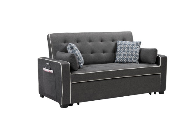Austin 70" Modern Gray Fabric Sleeper Sofa With 2 Usb Charging Ports And 4 Accent Pillows Gray Linen 2 Seat