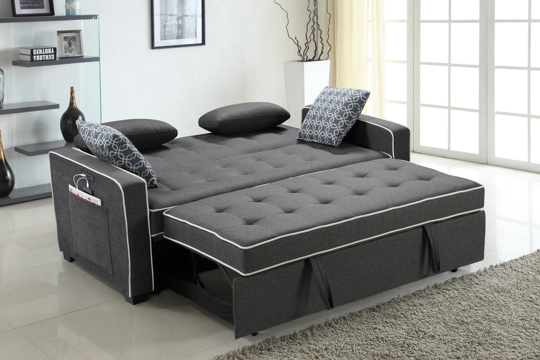 Austin 70" Modern Gray Fabric Sleeper Sofa With 2 Usb Charging Ports And 4 Accent Pillows Gray Linen 2 Seat