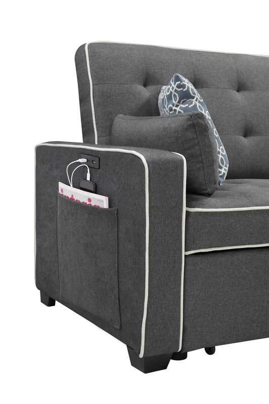 Austin 70" Modern Gray Fabric Sleeper Sofa With 2 Usb Charging Ports And 4 Accent Pillows Gray Linen 2 Seat