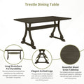 Retro 6 Piece Trestle Dining Table Set With Upholstered Dining Chairs And Dining Bench, Smooth Dining Backs For Dining Room, Living Room, Kitchen, Gray Gray Wood Dining Room Solid Wood Rubberwood Rectangular Dining Table With Chair And Bench Upholstered