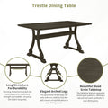 Retro 7 Piece Trestle Dining Table Set With Upholstered Dining Chairs, Smooth Dining Backs For Dining Room, Living Room, Kitchen, Gray Upholstered Chair Wood Gray Seats 6 Wood Dining Room Solid Wood Rubberwood Trestle Rectangular Foam Dining Table With