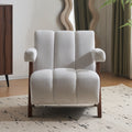 Mid Century Modern Accent Chair With Solid Wood Frame, Upholstered Living Room Chairs With Thick Cushion, Comfy Tufted Arm Chair For Bedroom, Living Room, Velvet, Ivory Ivory White Velvet