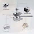 52Inch Crystal Ceiling Fan With Lights, 5 Wood Bladesmodern Fandelier Ceiling Fan With Noiseless Motor, Chandelier Fan With Remote For Bedroom,Living Room Chrome3*G9 Bulb Chrome American Design,American Traditional,Antique,Farmhouse,Industrial Plywood