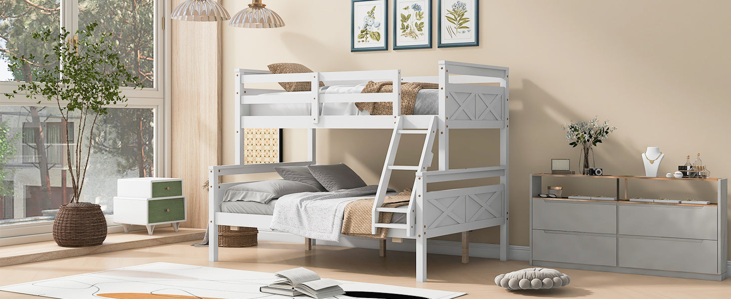 Twin Over Full Bunk Bed With Ladder, Safety Guardrail, Perfect For Bedroom, White Box Spring Not Required Twin White Wood Bedroom Bunk Pine