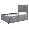 Full Size Upholstered Platform Bed With Pull Out Twin Size Trundle And 3 Drawers, Gray Full Gray Upholstered