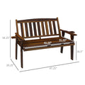 Outsunny Wood Outdoor Bench, 2 Person Garden Bench With Cupholder Armrests, Slatted Seat And Backrest, Park Bench For Patio, Porch, Lawn, Deck, Carbonized Black Brown Wood