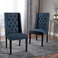 Dining Chair Navy Blue Wood Fabric