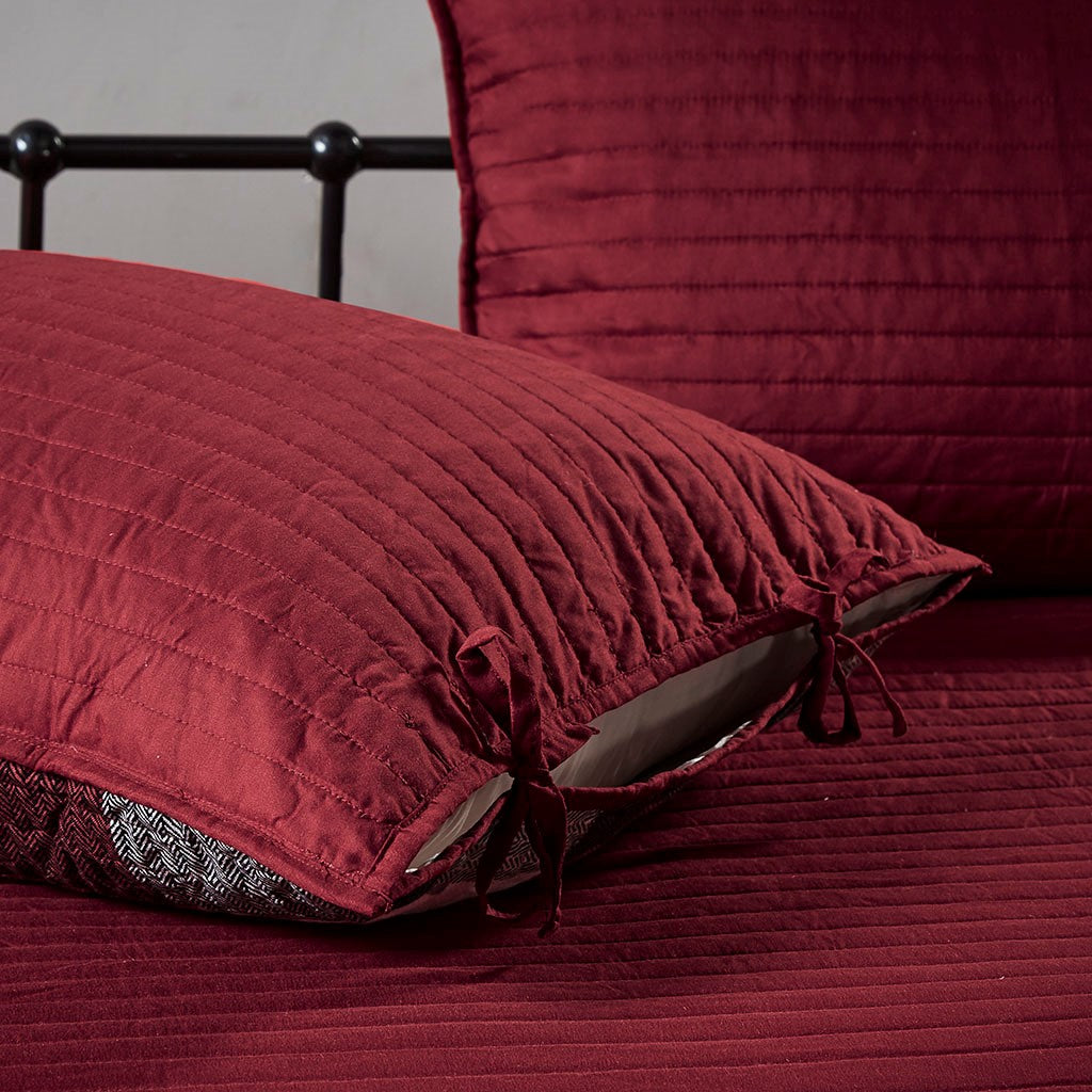 6 Piece Reversible Plaid Daybed Cover Set Red Daybed Red Microfiber