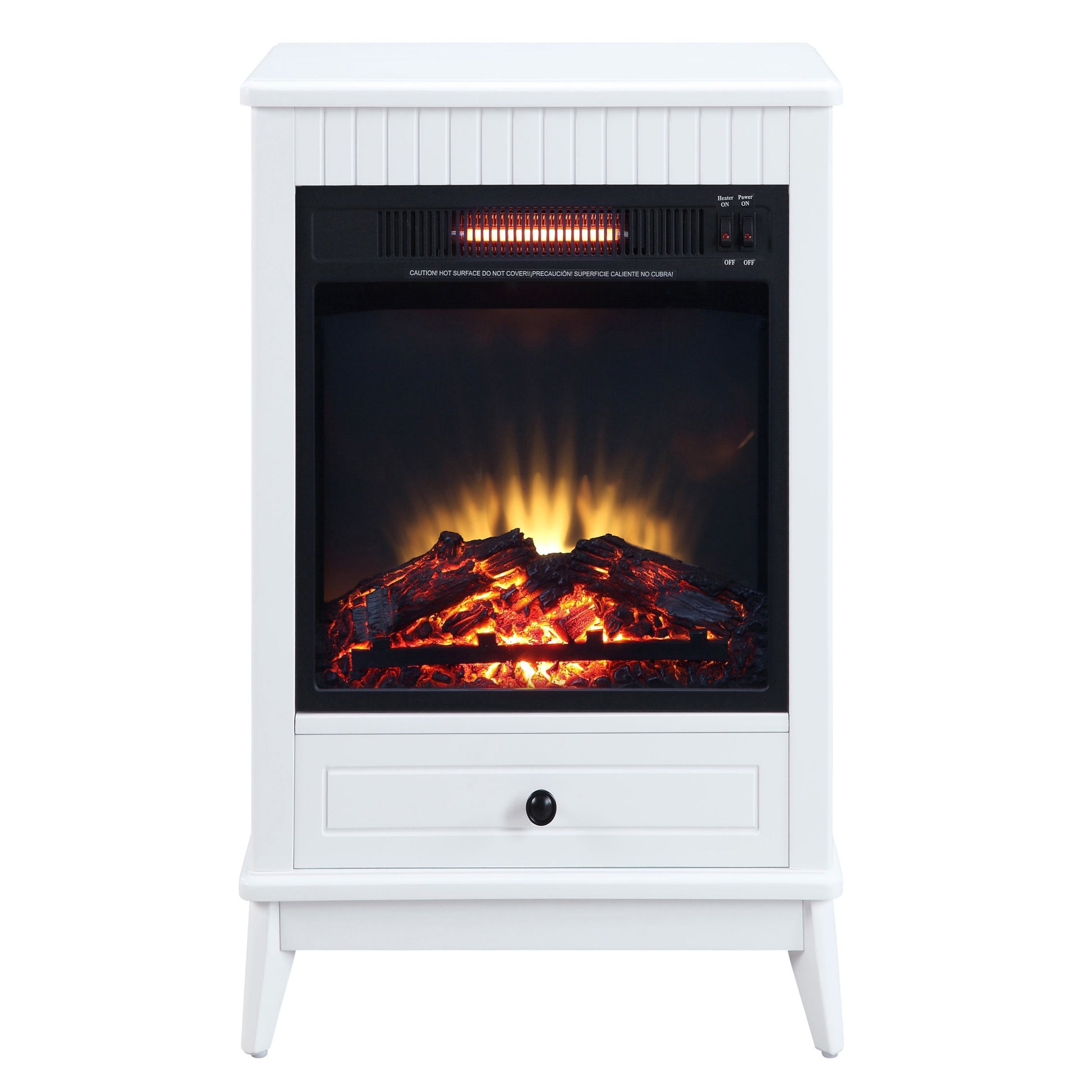 White Fireplace With 1 Drawer Electric White Primary Living Space Poplar Wood