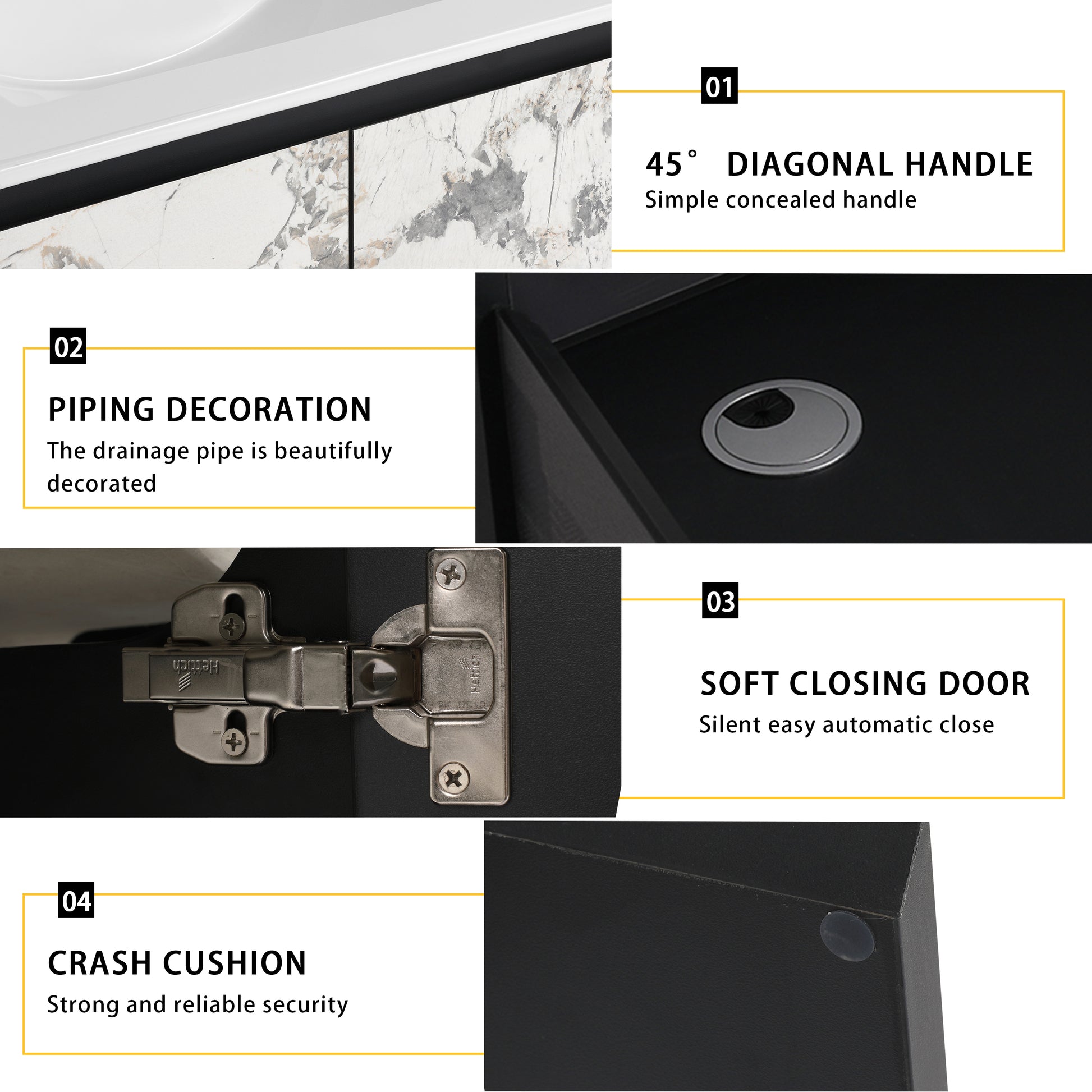 30'' Floating Wall Mounted Bathroom Vanity With Ceramics Sink & Soft Close Cabinet Door, Kd Package Black Bathroom Modern Plywood