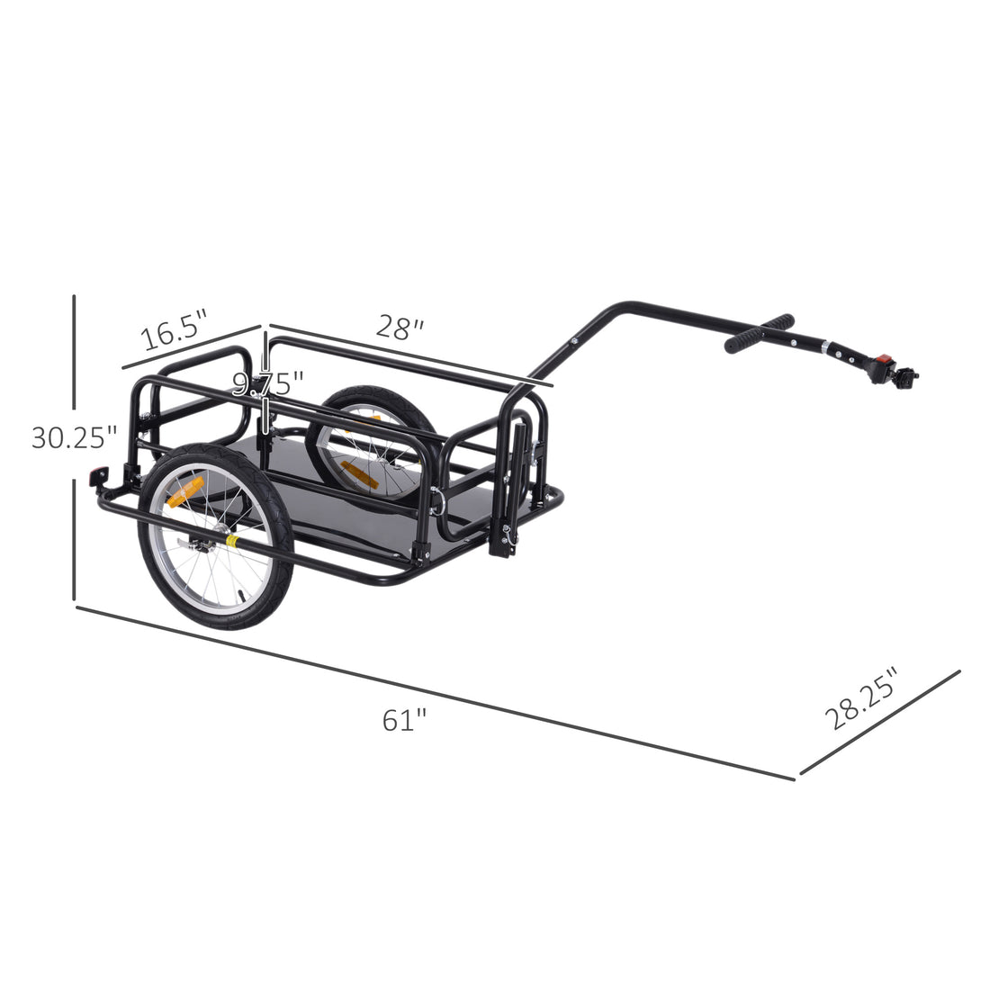 Aosom Bike Cargo Trailer, Bicycle Trailer, Heavy Duty Bike Wagon Cart, Foldable Compact Storage, With Universal Hitch, 16" Wheels, 88 Lbs. Capacity, Black Black Steel