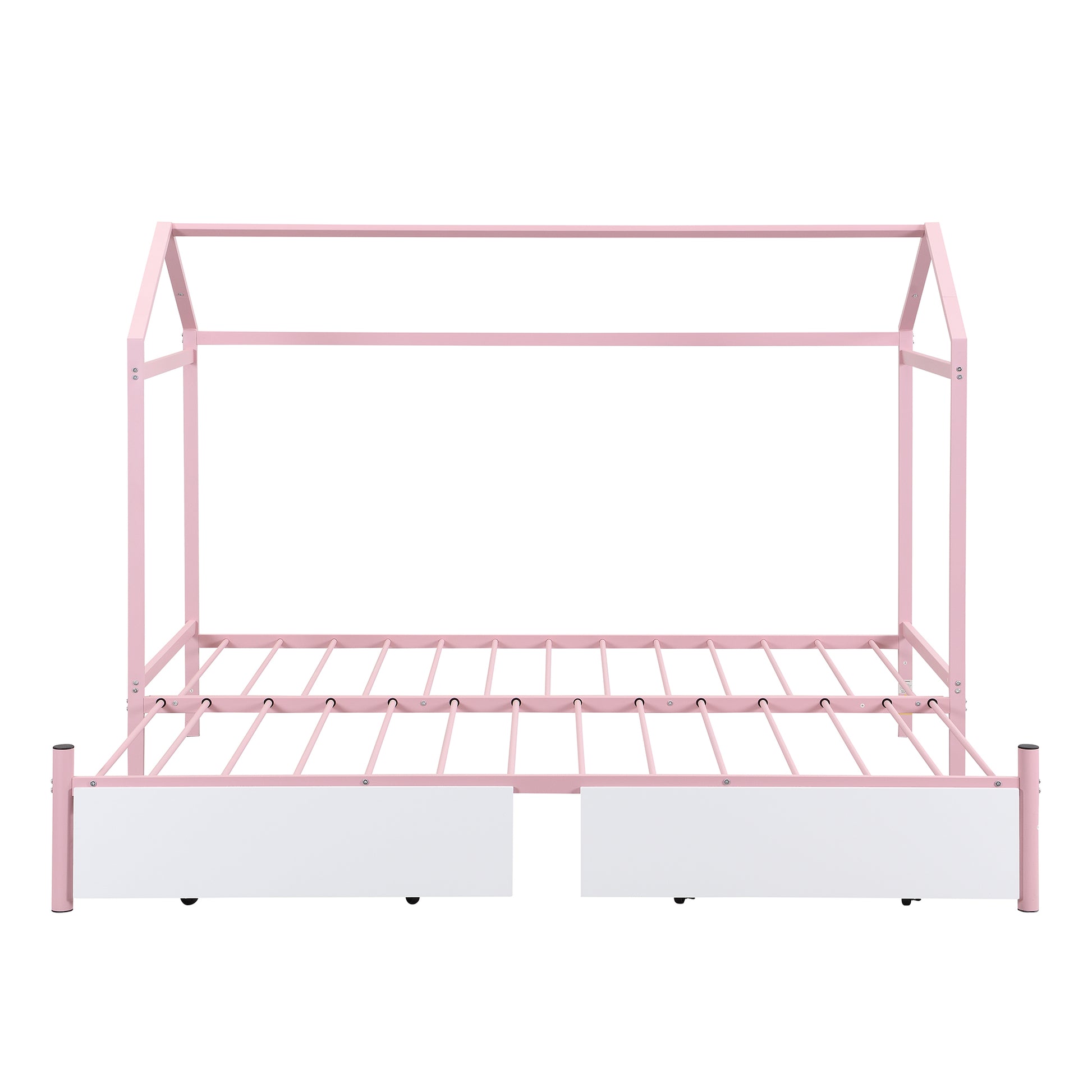 Twin Xl To King Metal Twin Size House Platform Bed With 2 Drawers, Pink Box Spring Not Required Twin Xl Pink Metal Bed Frame Metal