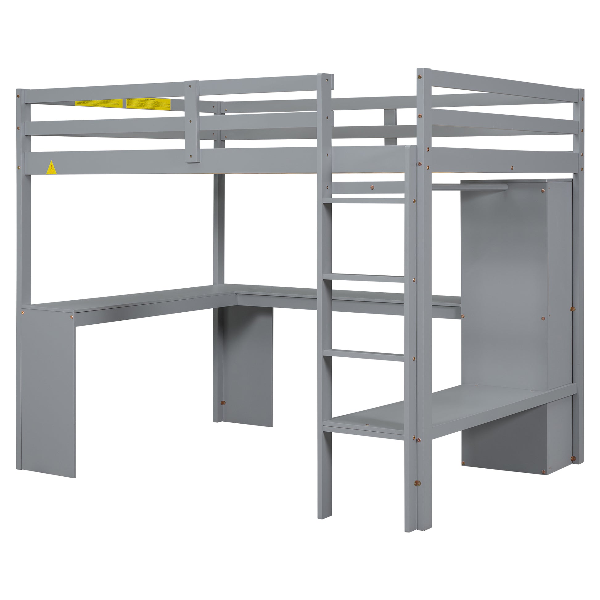 Full Size Loft Bed With L Shaped Desk, Wardrobe And Storage Shelves, Grey Expected Arrival Time: 8.31 Box Spring Not Required Full Grey Wood Bedroom Solid Wood Mdf