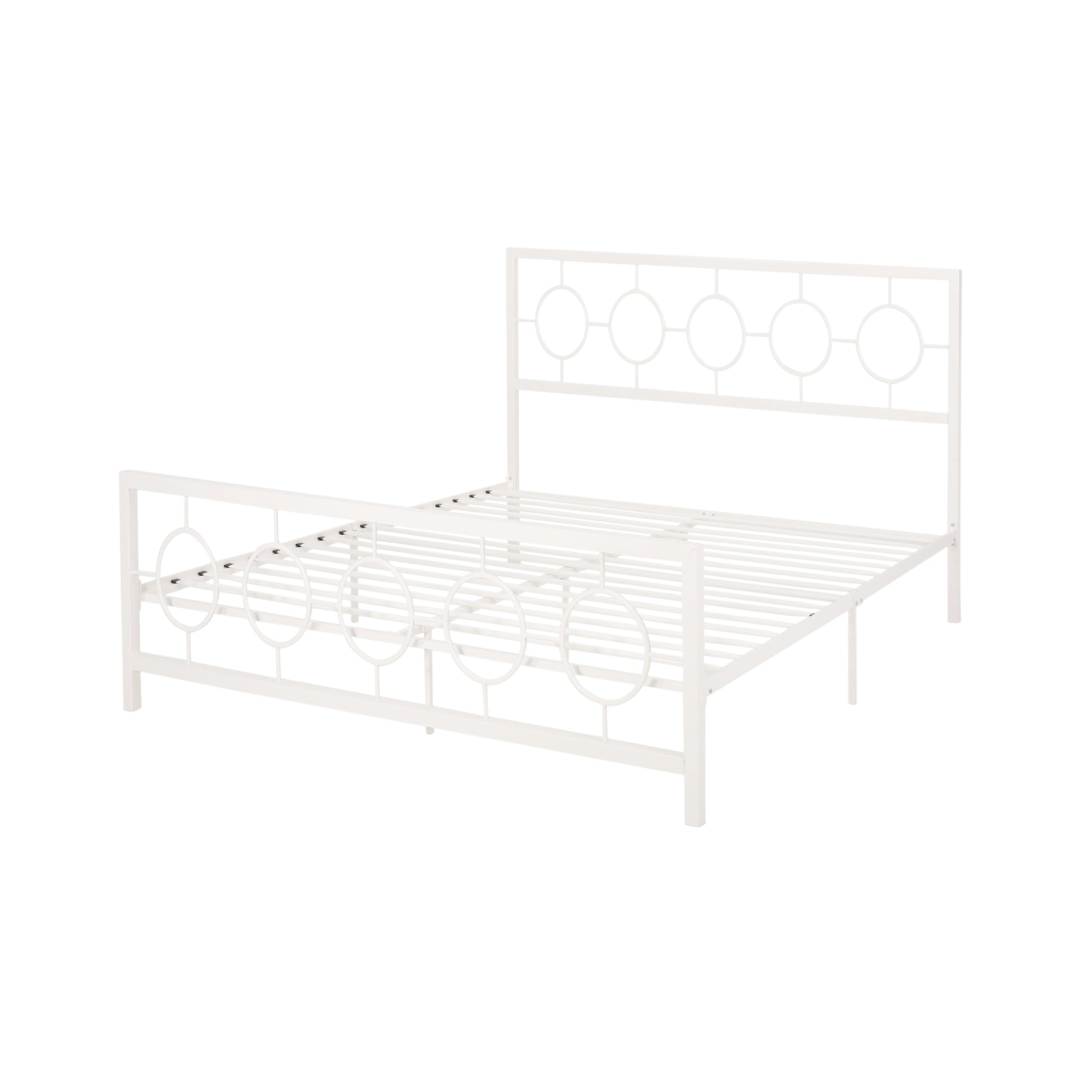 King Size Classical Metal Bed Frame With Circular Design Headboard And Footboard, Under Bed Space, White King White Iron