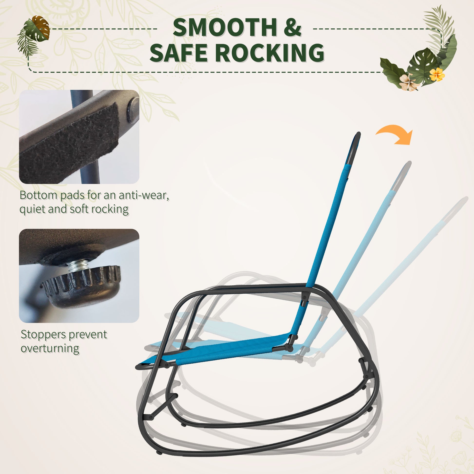 Outsunny Garden Rocking Chair, Outdoor Indoor Sling Fabric Rocker For Patio, Balcony, Porch, Light Blue Light Blue Steel