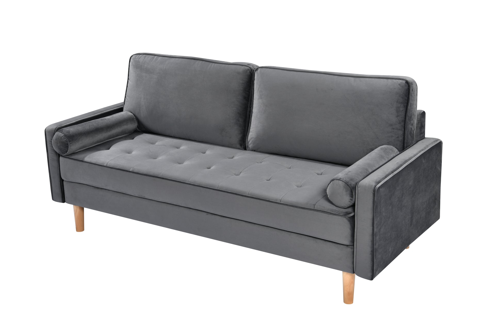 Sofa Simple Small House Double Three Person Straight Row American Retro Green Velvet Furniture Fabric Sofa Small Living Room Bedroom Office Grey Solid Wood 3 Seat