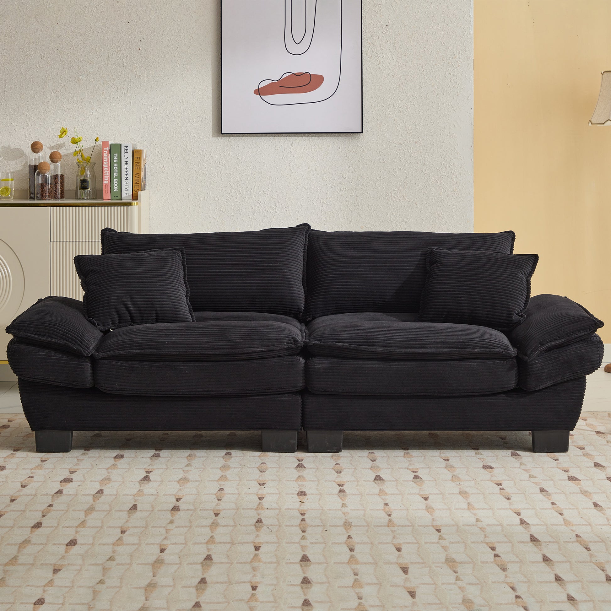 Corduroy Sofa Sleeper Couch Loveseat Sofa With Pillows Comfy Upholstered Deep Seat Sofa For Bedroom,Living Room,Apartment,Office,Dorm Black Corduroy Black Foam Upholstered 2 Seat