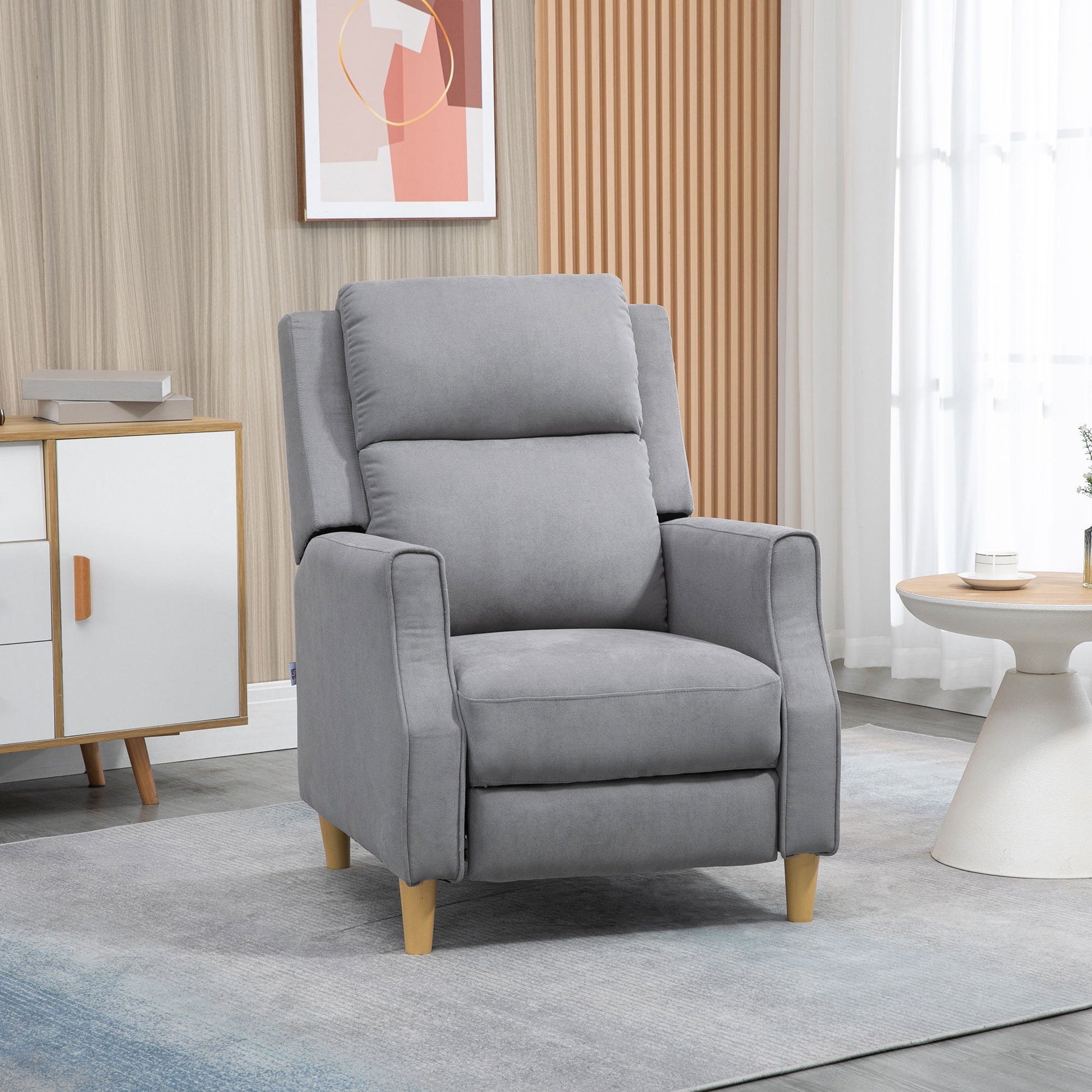 Homcom Manual Recliner Chair With Footrest, Contemporary For Living Room Light Grey Linen