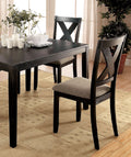 Brushed Black Solid Wood 5Pc Dining Set Table And 4X Chairs Brown Fabric Cushions Seats X Cross Back Design Chairs Dining Room Wood Black Brown Seats 4 Wood Dining Room 48 Inches Solid Wood Contemporary,Modern,Transitional 4 Leg Rectangular Rectangular