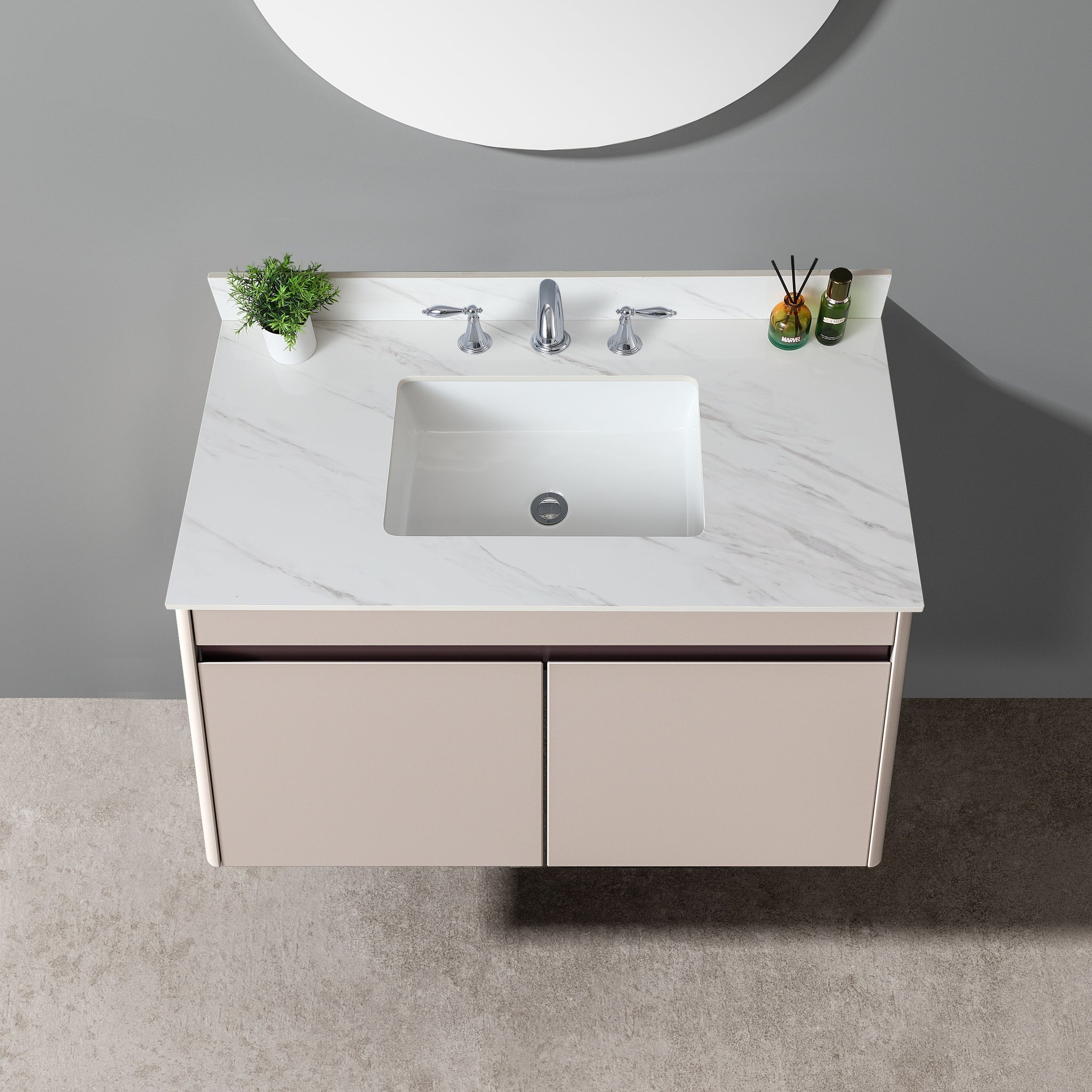 31 Inch Marble Vanity Top, White Vanity Top With Pre Drilled Faucet Holes, Bathroom Vanity Top With Undermount Rectangular Middle Sink And 4" Height Backsplash, Bianco Carrara Venato White Bathroom Sintered Stone