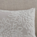 3 Piece Tufted Cotton Chenille Floral Duvet Cover Set King Grey Cotton
