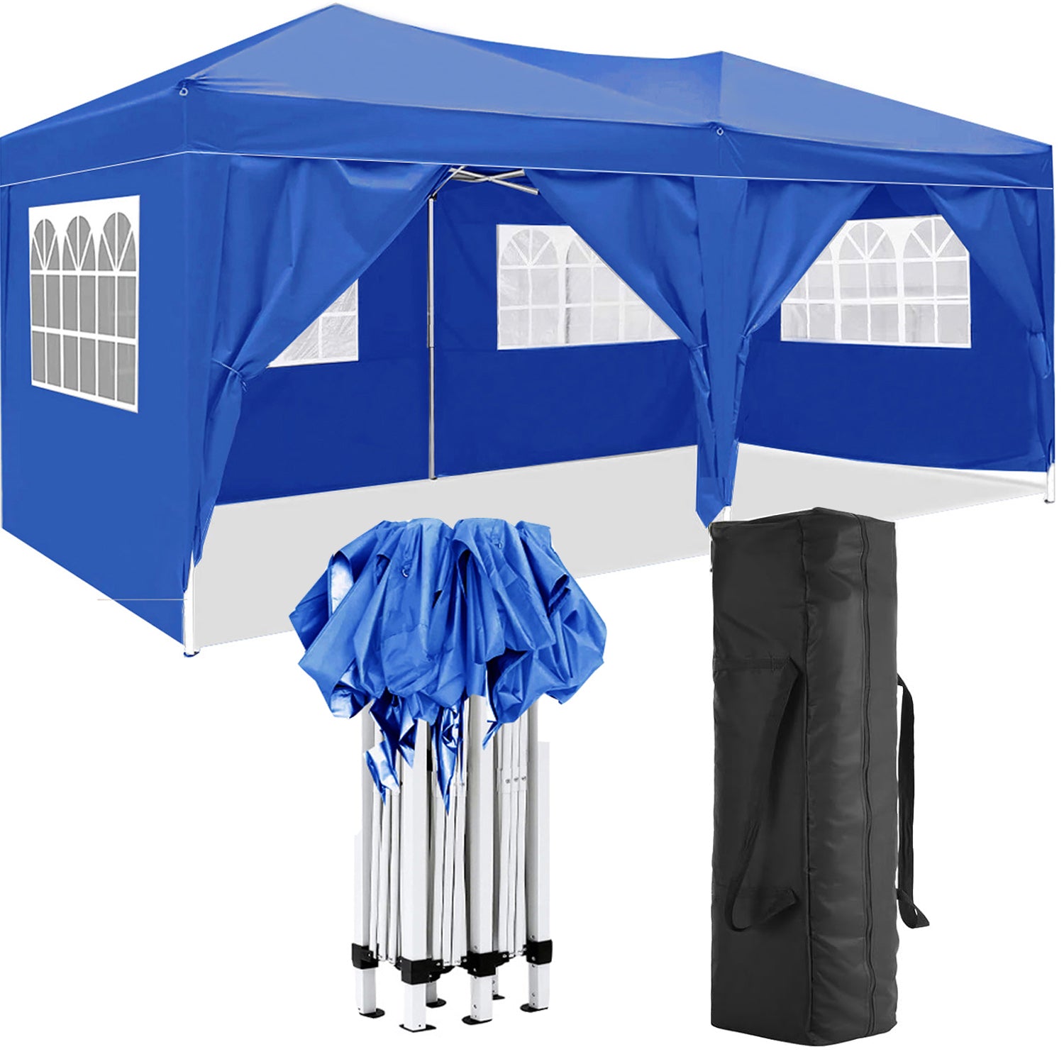 10'X20' Folding Canopy With 6 Removable Sidewalls Outdoor Event Shelter Upf 50 Gazebo Portable Tents For Parties Beach Camping Wedding Ez Pop Up Canopy Blue Metal