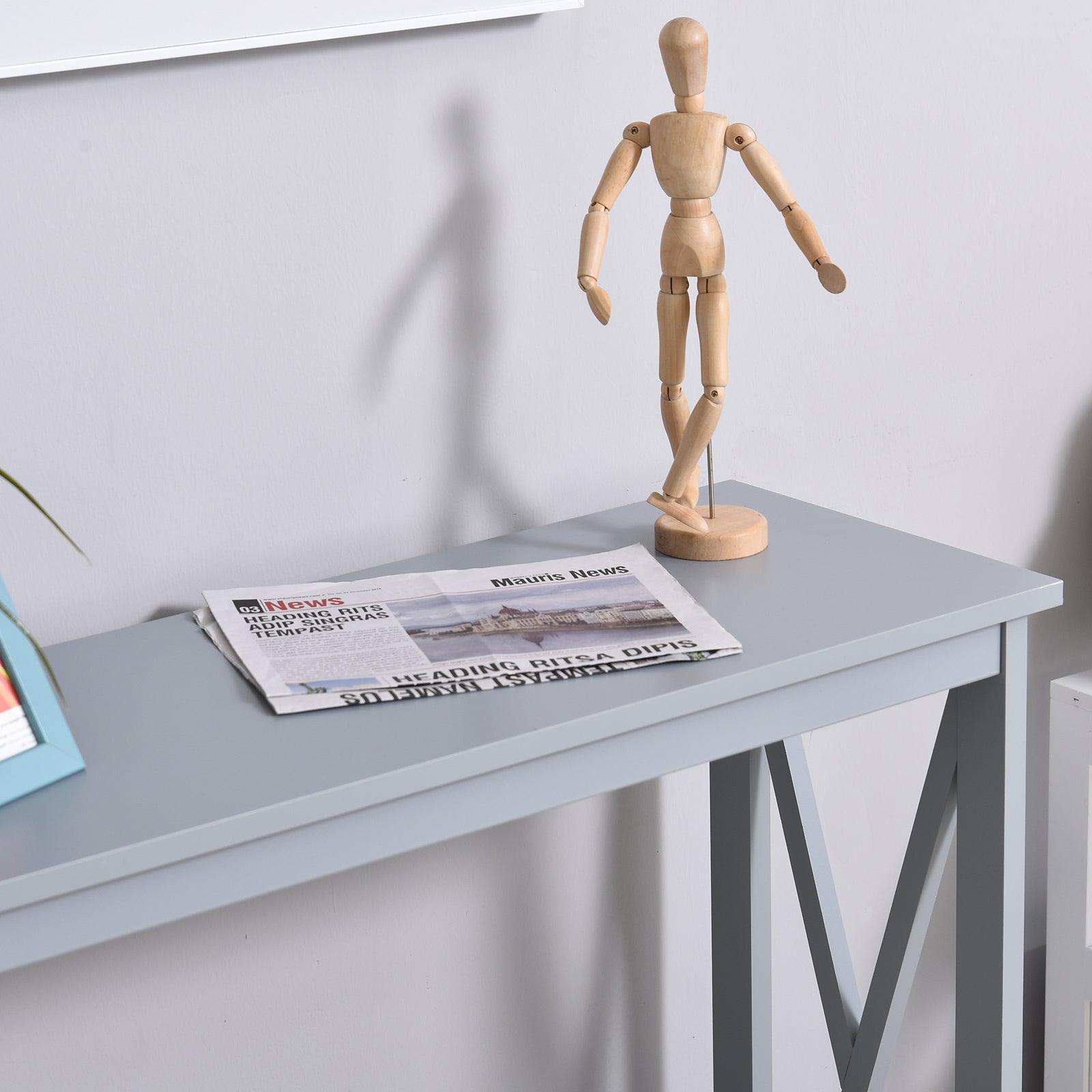 Homcom 2 Tier Console Table, Sofa Side Table With Storage Shelf, X Design For Entryway, Living Room, And Hallway, Grey Grey Mdf