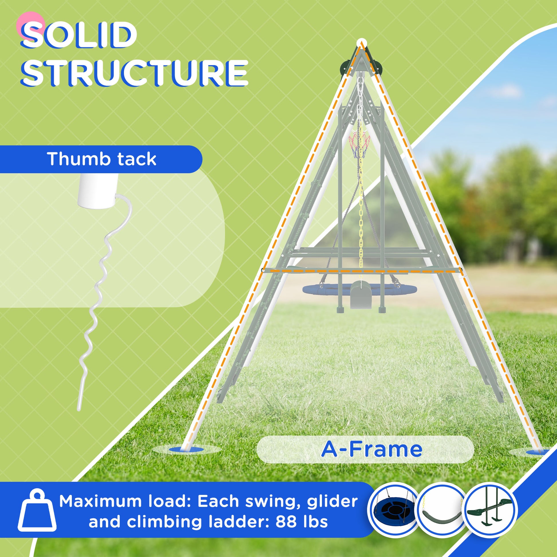 Outsunny 528 Lbs Swing Set For Backyard, 5 In 1 Heavy Duty A Frame Stand Outdoor Playset For Kids, With Saucer Swing, Slide, Swing Seats, Glider, Basketball Hoop, Climbing Steps And Net Green Steel