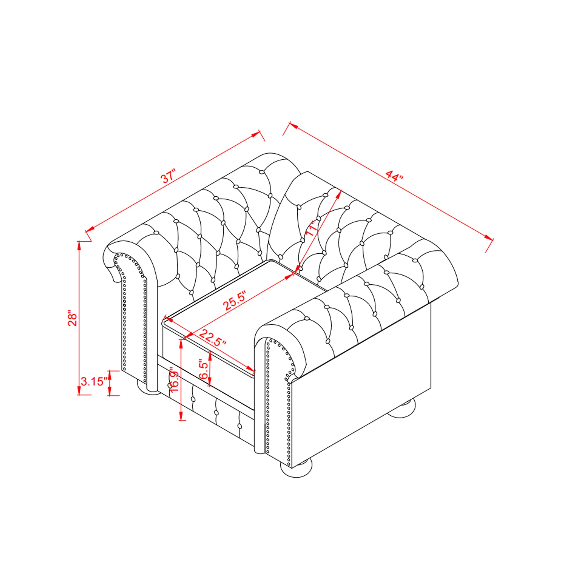 Classic Chesterfield Sofa Chair For Living Room Brown Faux Leather Brown Foam Technical Leather 1 Seat