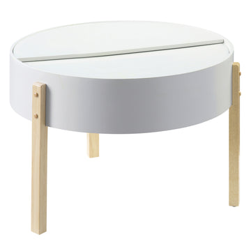 White And Natural Coffee Table With Hidden Storage White Primary Living Space Pine Round Wood