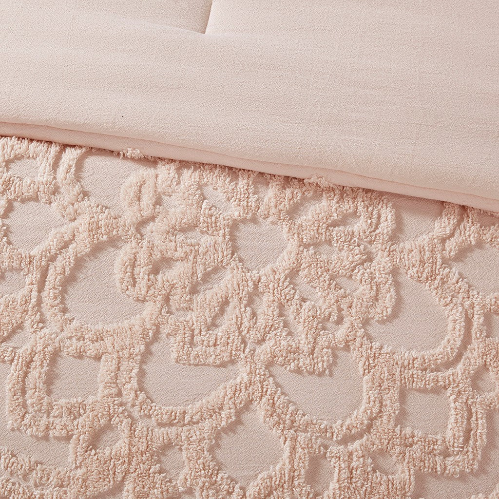 3 Piece Tufted Cotton Chenille Medallion Comforter Set Blush King Cal King King Blush Cotton