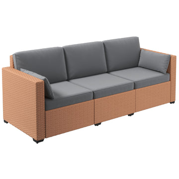 Outsunny Wicker Patio Couch, Pe Rattan 3 Seat Sofa, Outdoor Furniture With Deep Seating, Cushions, Steel Frame, Sand Brown Steel