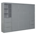Queen Size Murphy Bed Wall Bed With Closet ,Drawers And Shelves,Gray Queen Gray Mdf Lvl