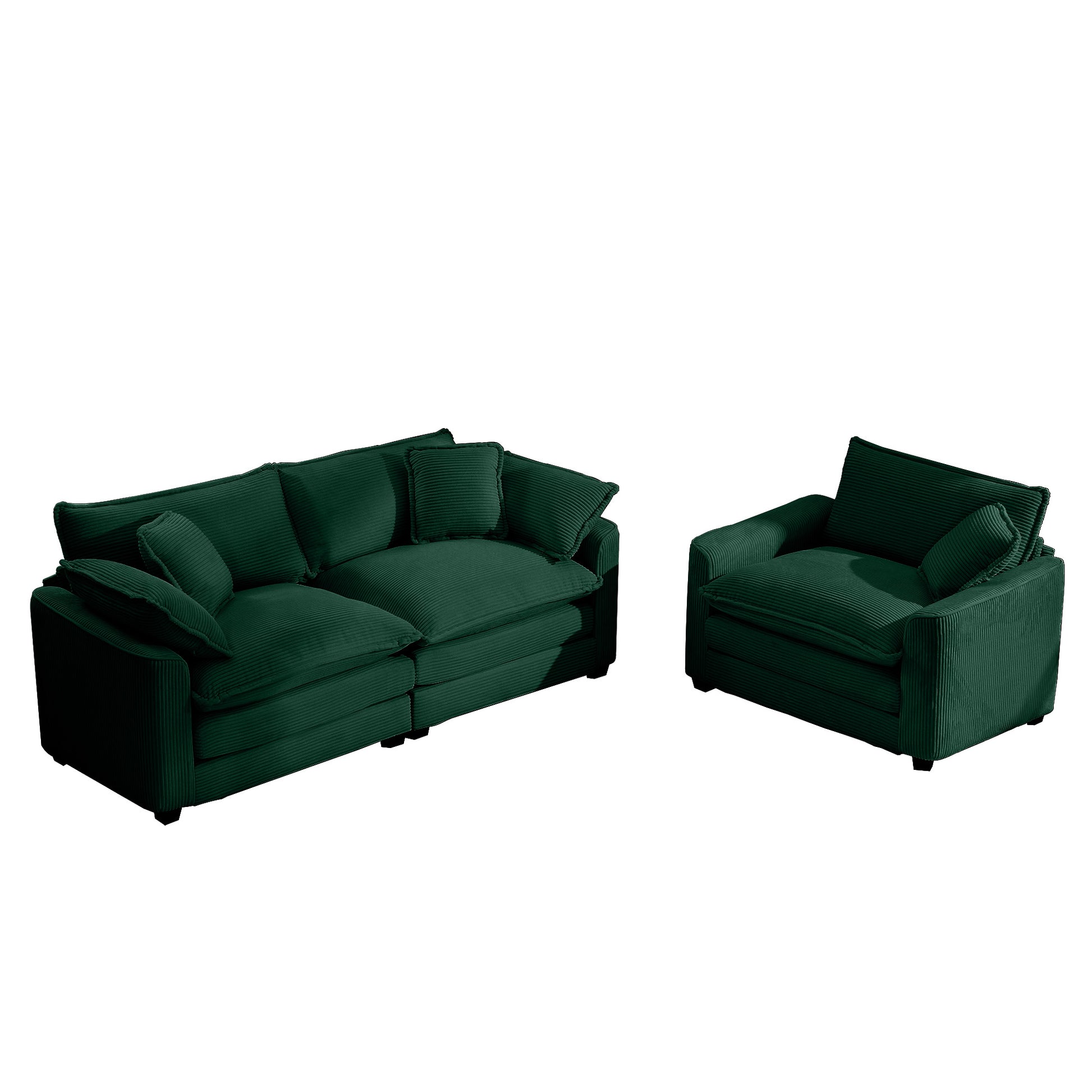 Modern Living Room Sofa Two Piece Set, Suitable For Living Room And Bedroom Sofa Set, Consists Of A Single Seat And A 3 Seater Sofas, Green Corduroy Green Corduroy 3 Seat