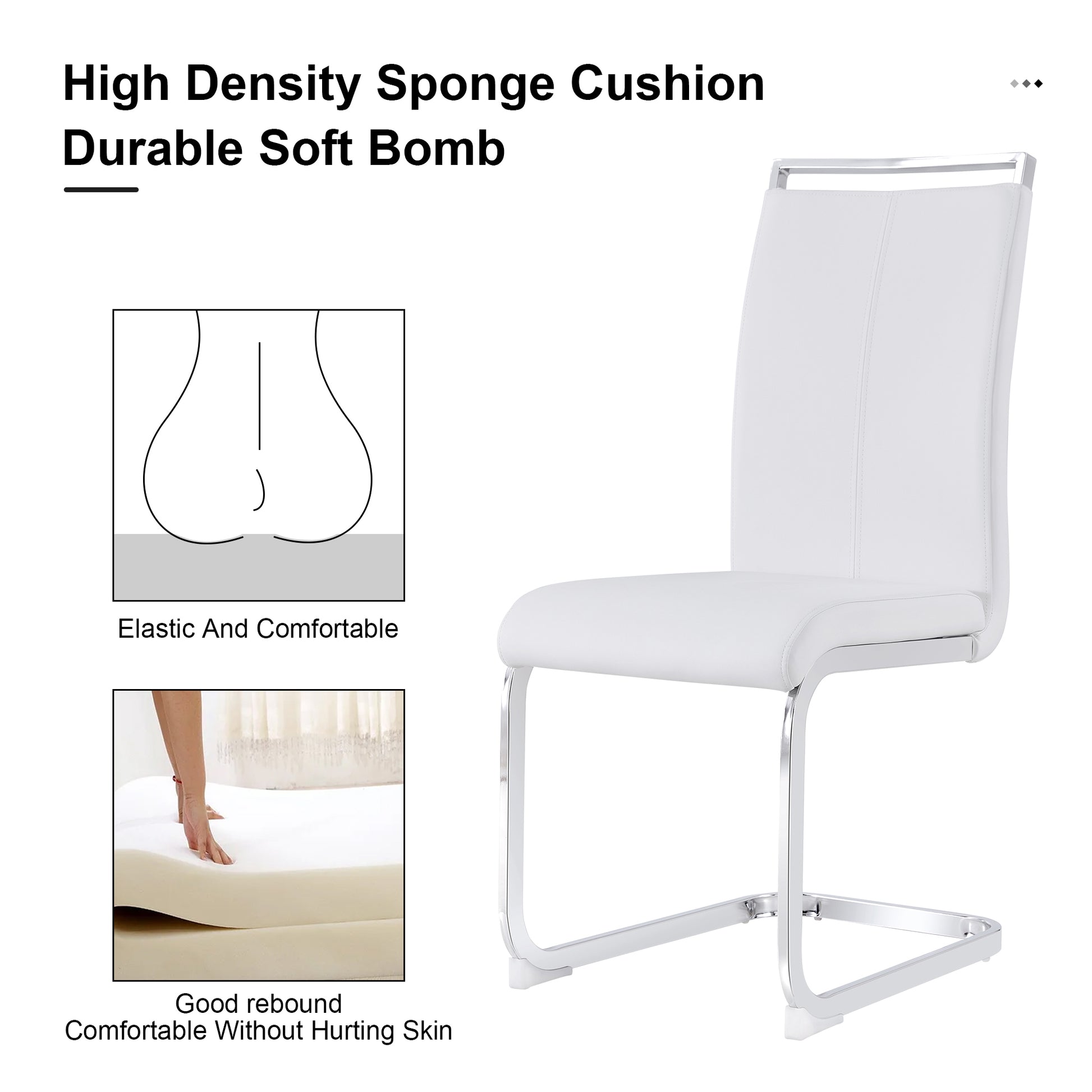 Table And Chair Set.Modern Luxurious Transparent Tempered Glass Dining Table Set.Paried With 6 Chairs With Pu Cushion And Silver C Tube Metal Legs. Transparent,White Seats 6 Glass Metal