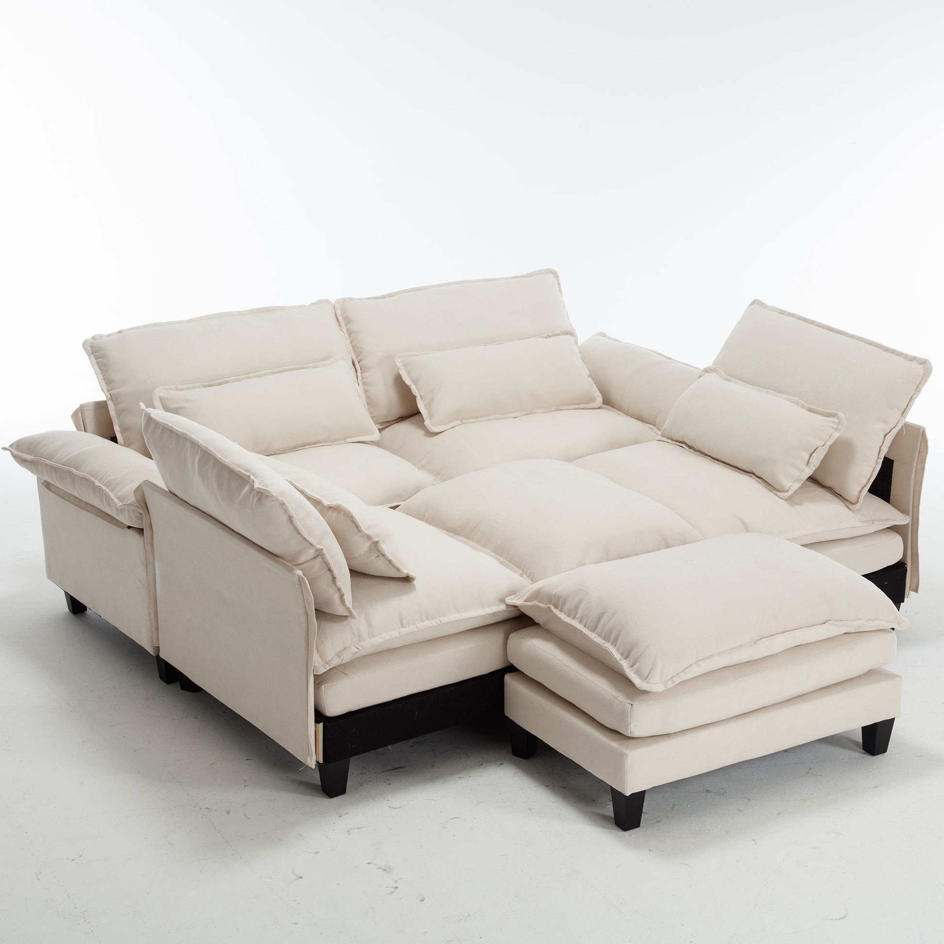 154.8" Oversized Modular Sofaice Velvet Large U Shaped Couch Comfy Upholstered 4 Seat Sofa With 2 Ottoman, 4 Lumbar Pillow, Deep Seat Couch For Living Room Beige Wood Primary Living Space Modern Foam Polyester 6 Seat