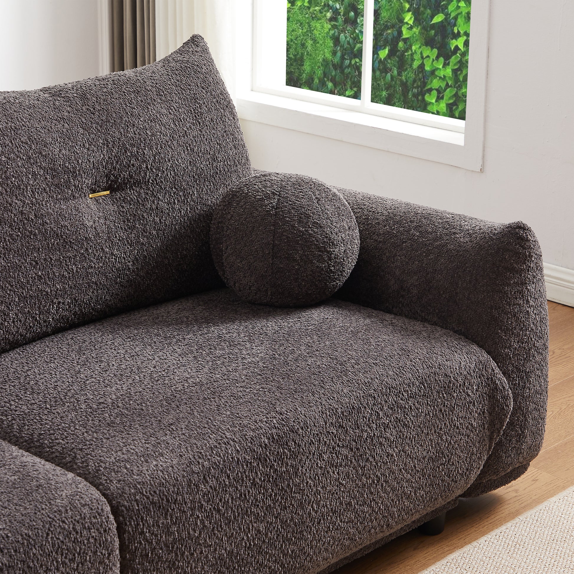 Lamb'S Wool 2 Seater Cushion Sofa 90'' Comfortable Sofa For Living Room Bedroom And Other Casual Spaces Lamb'S Wool Sofa With 2 Cushions And 2 Ball Pillows. Gray Two Sets Gray Foam Fabric 4 Seat