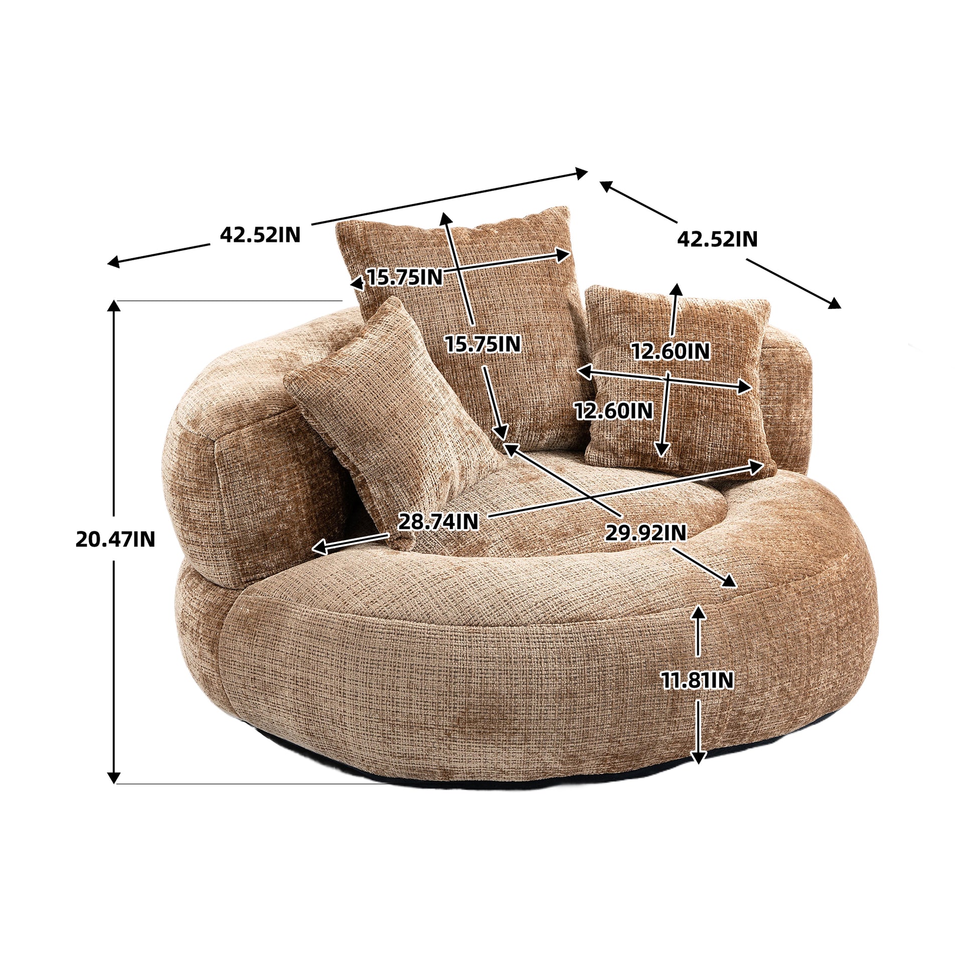 Coolmore Lazy Sofa Durable Comfort Lounger High Back Bean Bag Chair Couch With Three Pillows For Adults And Kids, Indoor & Outdoor, Single Gaming Sofa Chair For Bedroom,Office Coffee Chenille Coffee Foam Chenille 1 Seat