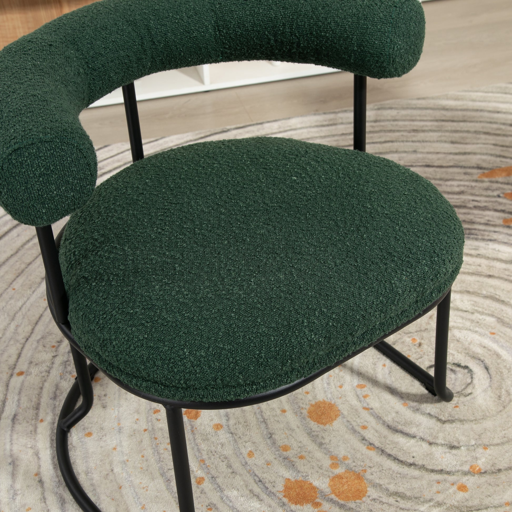 Coolmore Boucle Dining Chairs Set Of 2, Mid Century Modern Curved Backrest Chair, Round Upholstered Kitchen Chairs Emerald Boucle Emerald Foam Mdf Metal