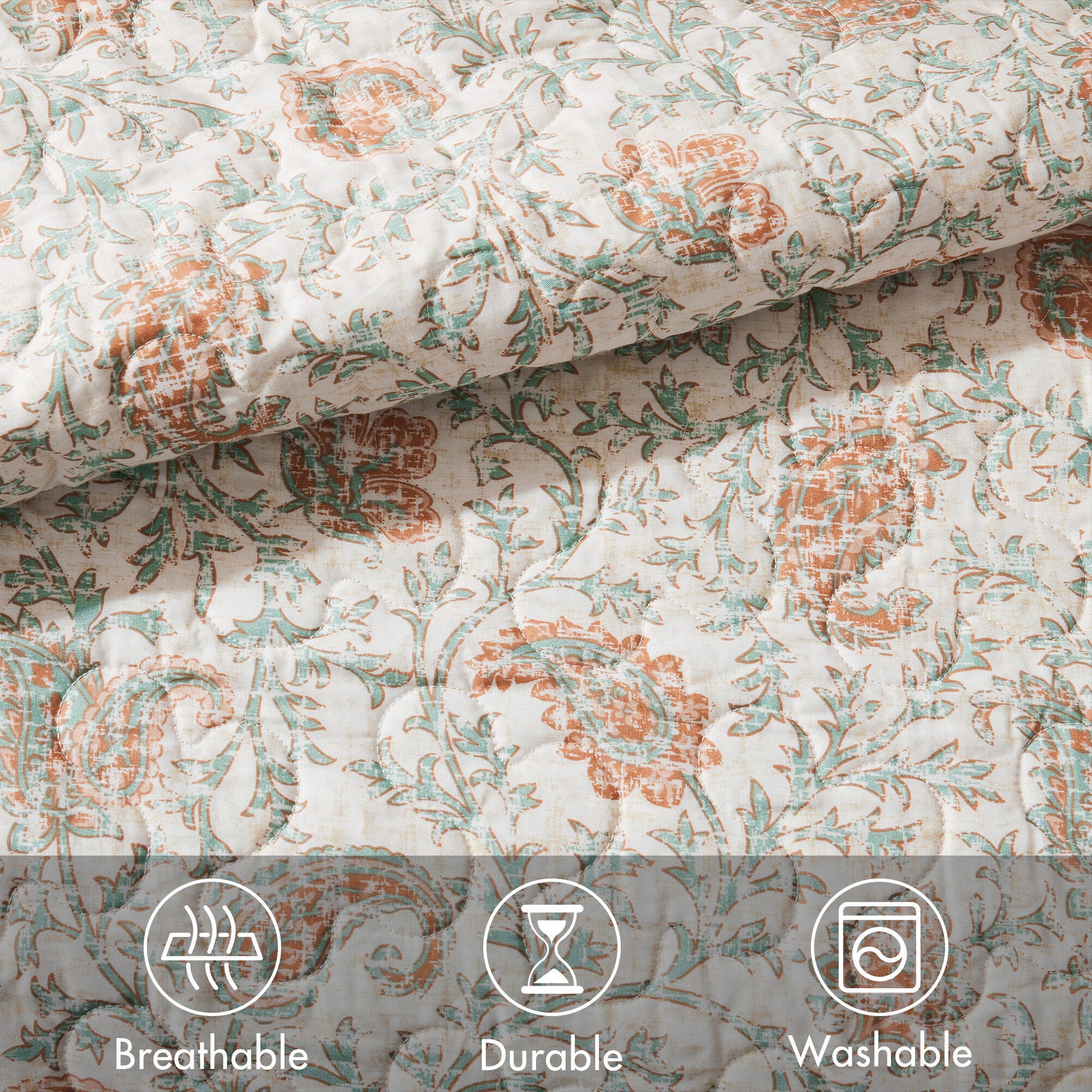 6 Piece Cotton Percale Quilt Set With Throw Pillows Coral King Cal King King Coral Polyester