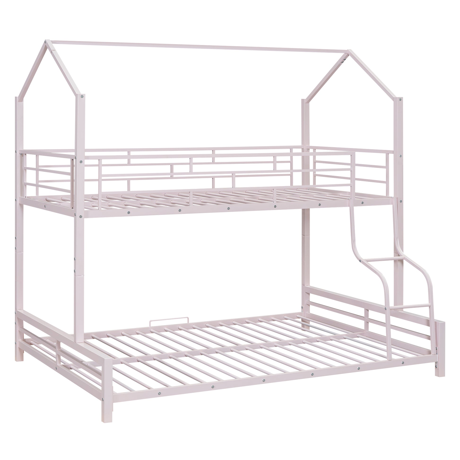 Metal House Bunk Bed, Twin Over Full, Pink Full Pink Metal