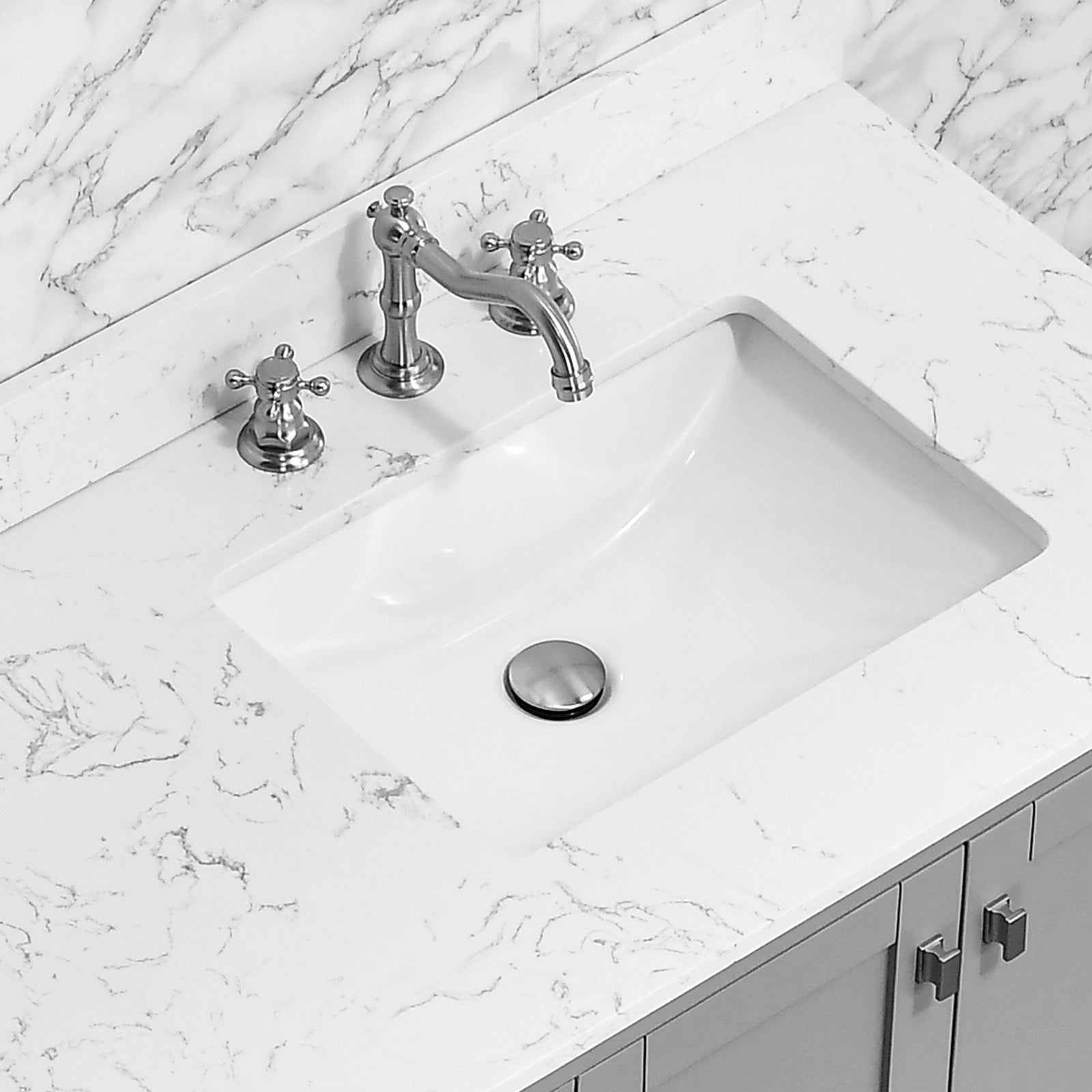 60"X 22" Bathroom Stone Vanity Top Engineered Color With Undermount Ceramic Sink And 3 Faucet Hole With Backsplash White Bathroom Stone