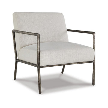 Tusk 30 Inch Accent Chair, Classic Pewter Aluminum Frame, Cream Upholstery Cream Fabric Metal