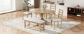 Farmhouse 6 Piece 60Inch Extendable Pedestal Dining Table Set With 18Inch Removable Leaf, 44Inch Bench And 4 Ladder Back Dining Chairs, Natural Wood Dining Room Solid Wood Rubberwood Oval Dining Table With Bench Wood Wood Natural Ladder Back Seats 6 60