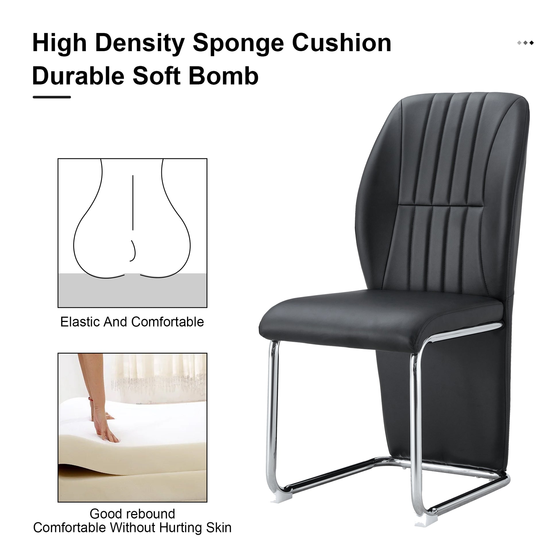 Table And Chair Set, Modern Luxurious White Imitation Marble Pattern Mdf Dining Table,Rectangular Dining Table, Matched With Uniquely Shaped Pu High Backrest Seats,Suitable For Various Occasions. White Black Seats 4 Mdf